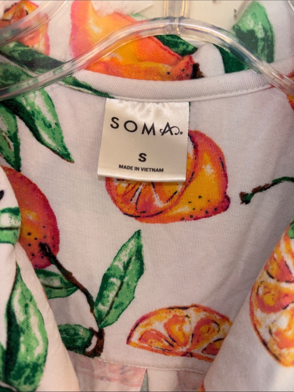 Soma cool nights White button Shirt with Orange & Green Citrus Print S M - Picture 2 of 3